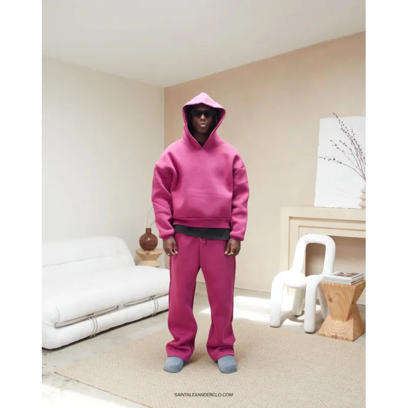 Fashion Hoodie & Sweatpants Set Rose Red 2XL