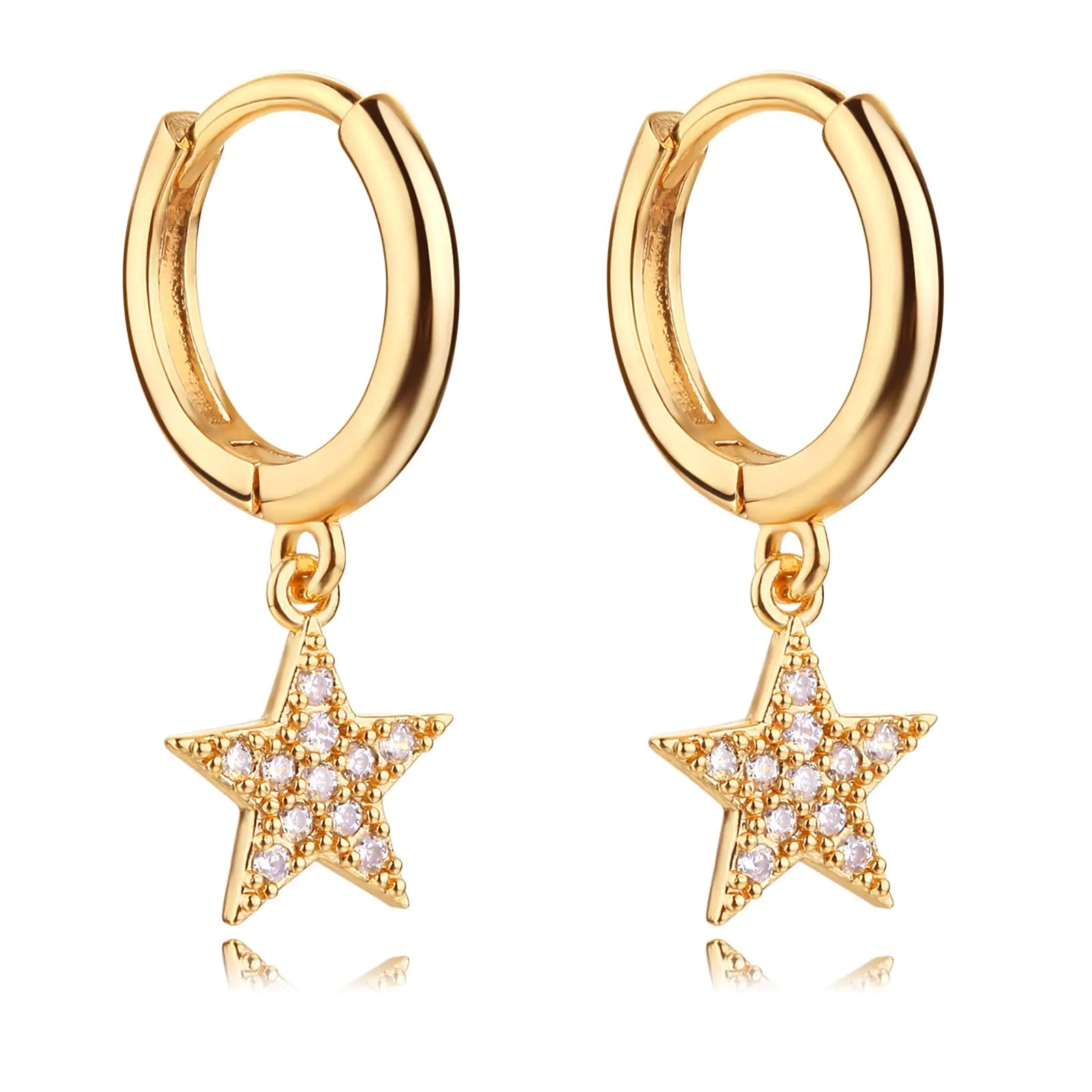 WEARON Gold Huggie Hoop Earrings for Women 14k Gold Plated Star CZ Drop Dangle Earrings Hypoallergenic Jewelry Gifts Star cz