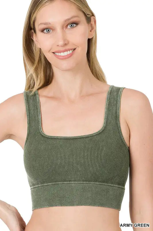 WASHED RIBBED SQUARE NECK CROPPED TANK TOP