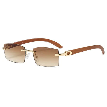 Rectangle Fashion Rimless Sunglasses Gold Gradient Tea