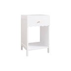 Modern White Nightstand with Drawer and Open Shelf, Scalloped Edge Bedside Table for Bedroom, Cute Minimalist Side Table for Kids Room or Girls' Room