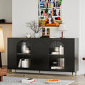 Accent Cabinet Black Lacquered Wooden Cabinet with 4 Glass Doors Sideboard Buffet Server Cabinet Storage Cabinet, for Living Room, Entryway, Hallway, Office, Kitchen and Dining Room - Eloy Royal