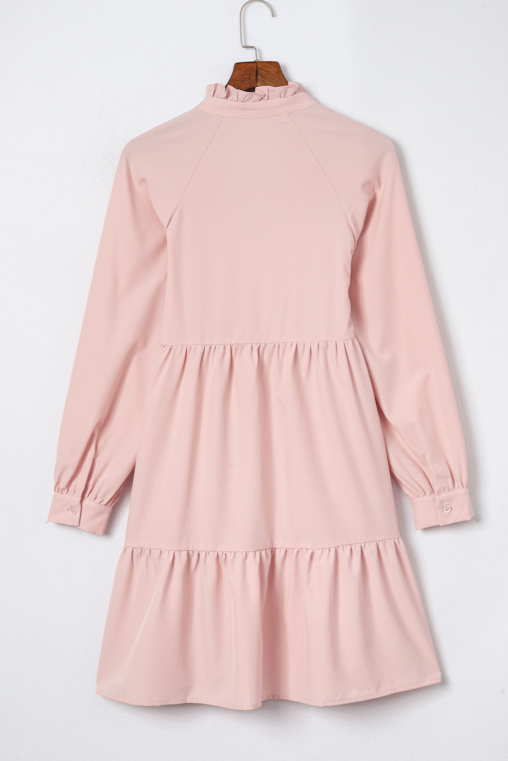 Pink Casual Stand V Neck Short Frill Dress - Eloy Royal