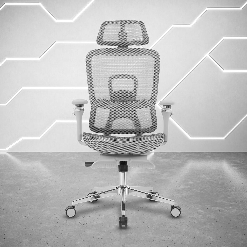 Ergonomic Mesh Office Chair with 5D Armrests & Retractable Footrest, Grey