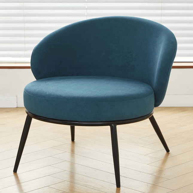 Round Velvet Accent Chair, Mid-Century Modern Upholstered Armchair with Metal Legs, Comfy Barrel Side Chair for Living Room Bedroom