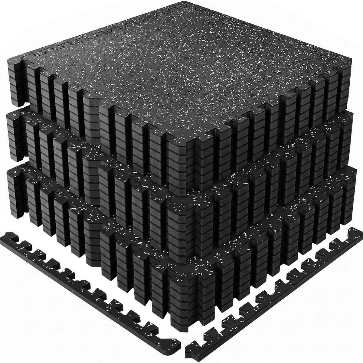 0.79 Inch Thick Gym Floor Mats, 18 Tiles Rubber Top with EVA Foam, 24' x 24' Gym Flooring Workout Mats with 72sq.ft Coverage, Interlocking Puzzle Gym Mats for Gym, Home, Garage, Black & White