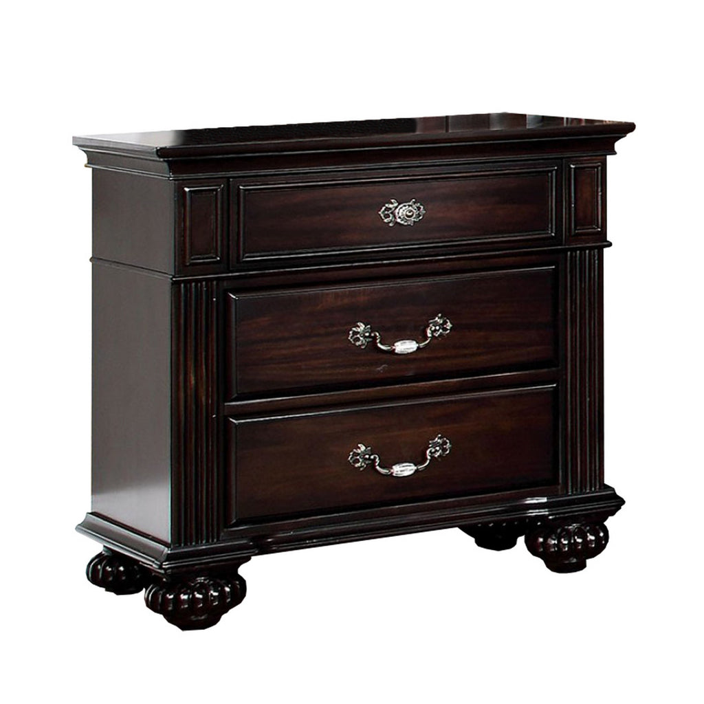 Syracuse Traditional Style Beautiful Nightstand, Dark Walnut