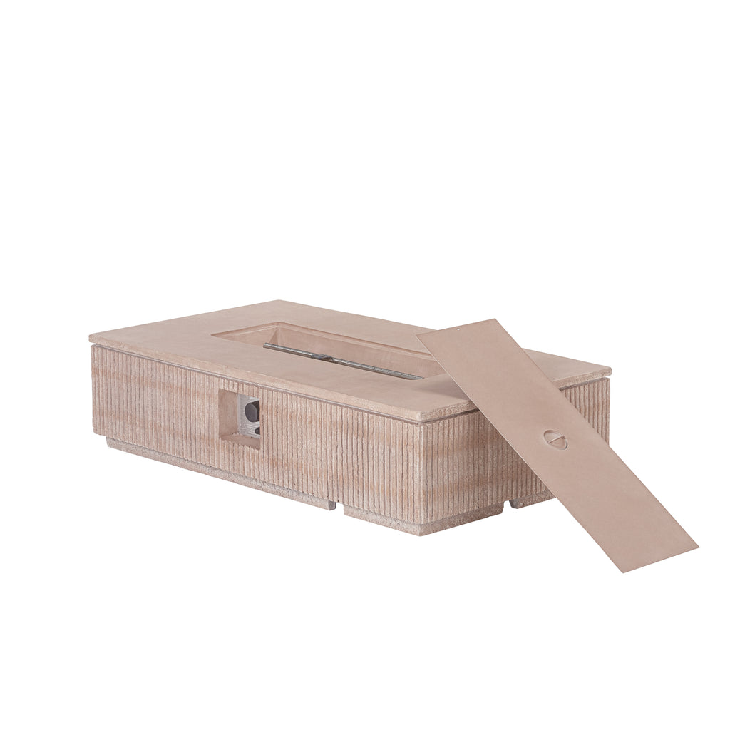 Outdoor 48.2' Rectangular MgO Fire Pit Natural Travertine - 50,000 BTU (Tank Cover not Included)