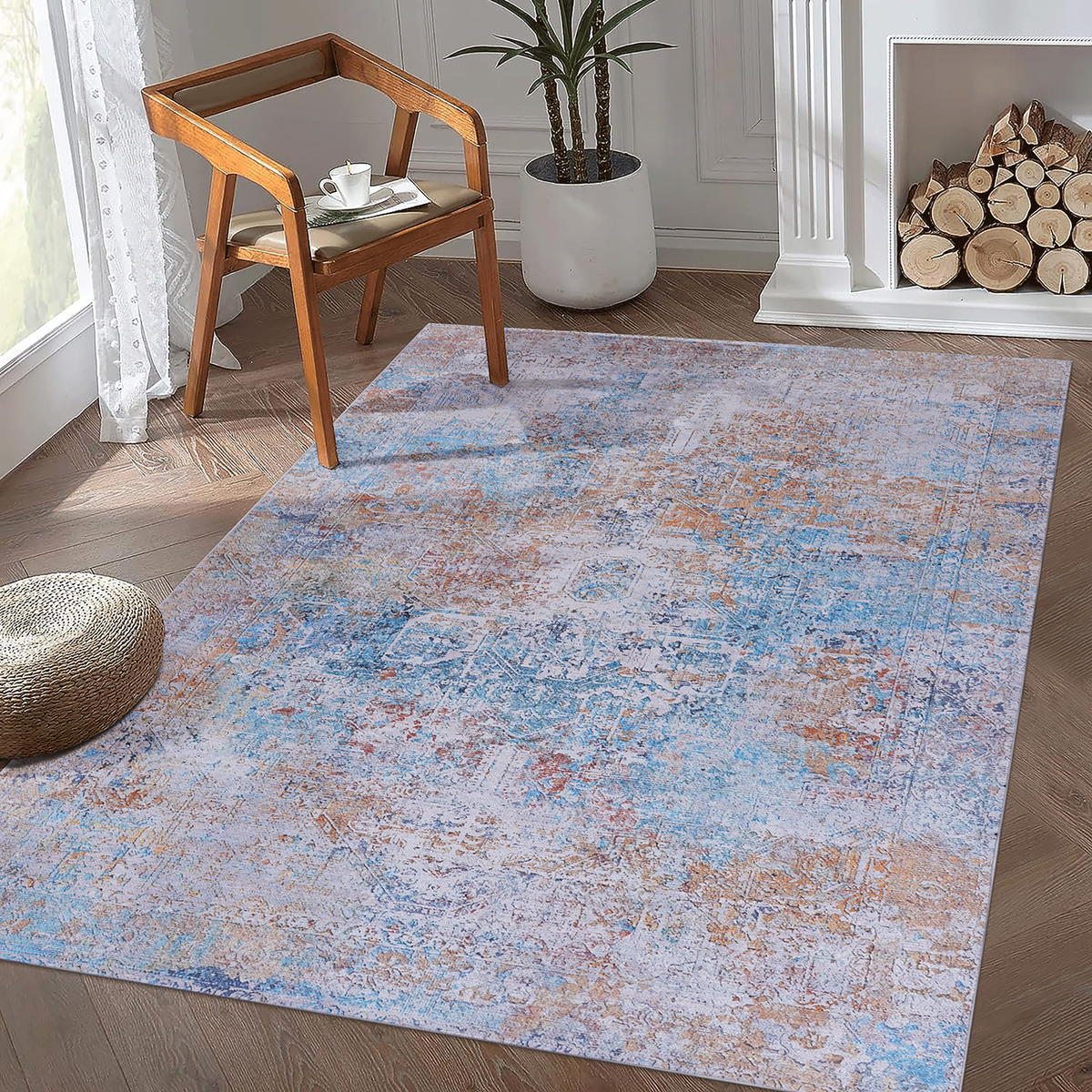 LOOM & LUXE Area Rugs 9x12 Living Room, Washable Rug, Low-Pile, Non-Slip, Non-Shedding, Foldable, Kid & Pet Friendly - Area Rugs for living room, bedroom, kitchen  -  (Yellow/Cream, 9' x 12')