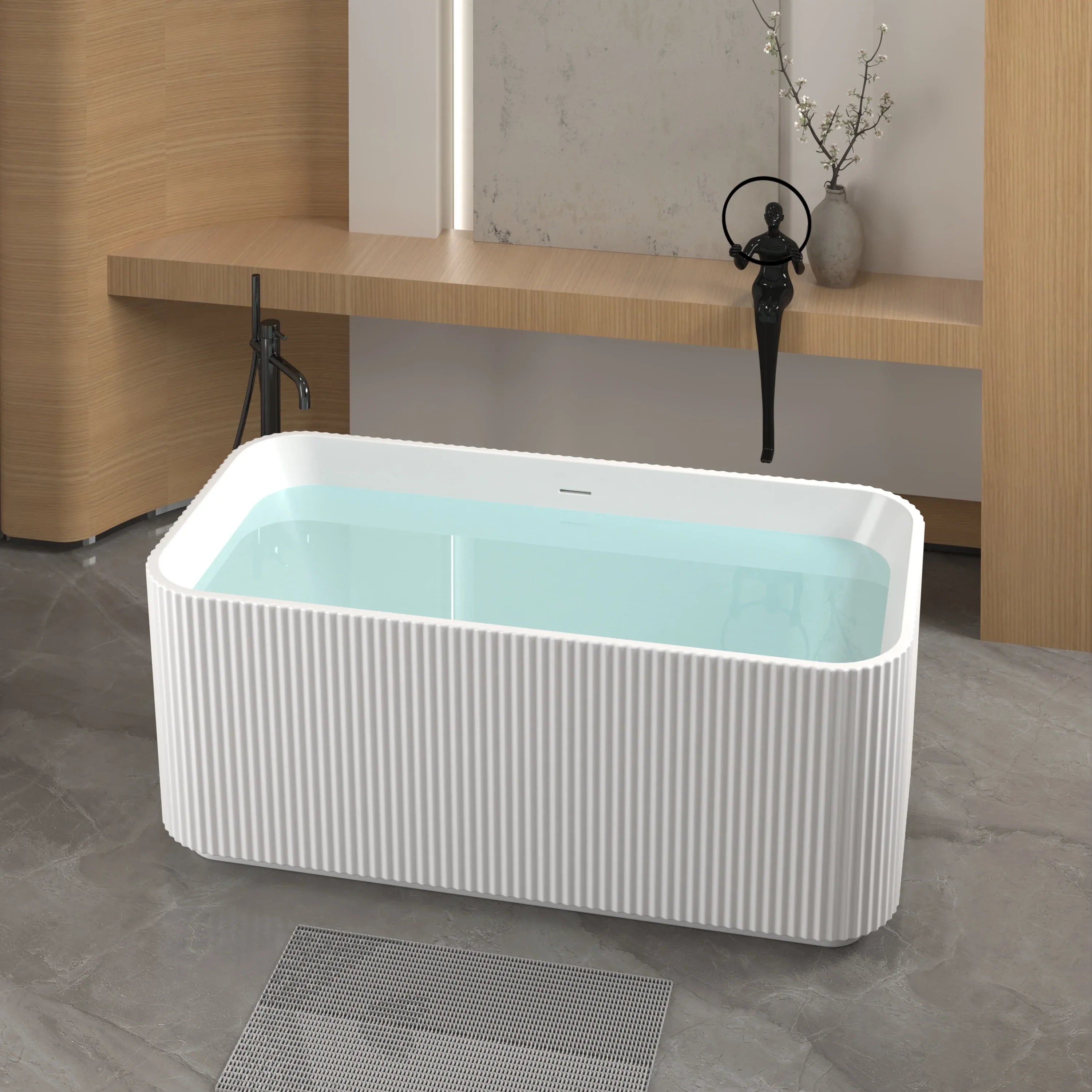 59'Rectangle Linear Acrylic Freestanding Bathtub Stand Alone Soaker Tub, Glossy White Acrylic, POP-UP Chrome Drain, cUPC Certified, - Eloy Royal