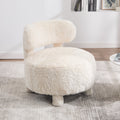063-Fur Fabric armless accent chair with curved backrest and solid wooden legs upholstered chair slipper side chair  for primary living space bedroom vanity room or reading room ,White