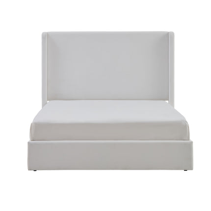 Carmen Upholstered Wingback Bed Frame in White with Coconut Micro Suede Fabric