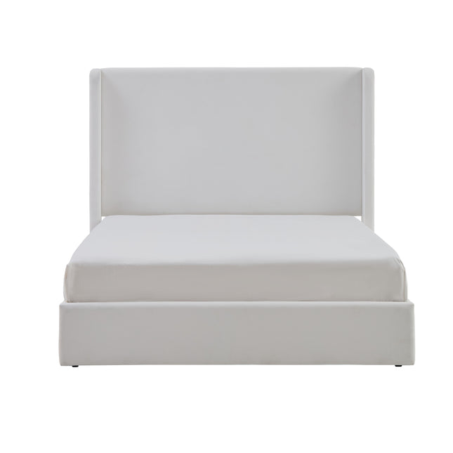 Carmen Upholstered Wingback Bed Frame in White with Coconut Micro Suede Fabric