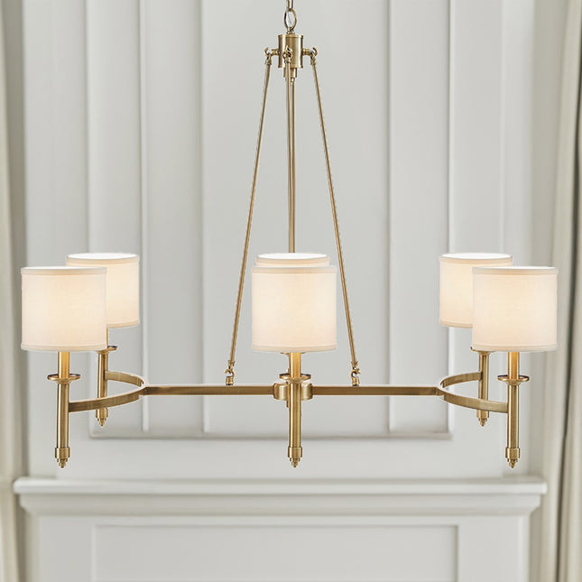 6-light Chandelier with Fabric Drum Shades Antique Gold See below