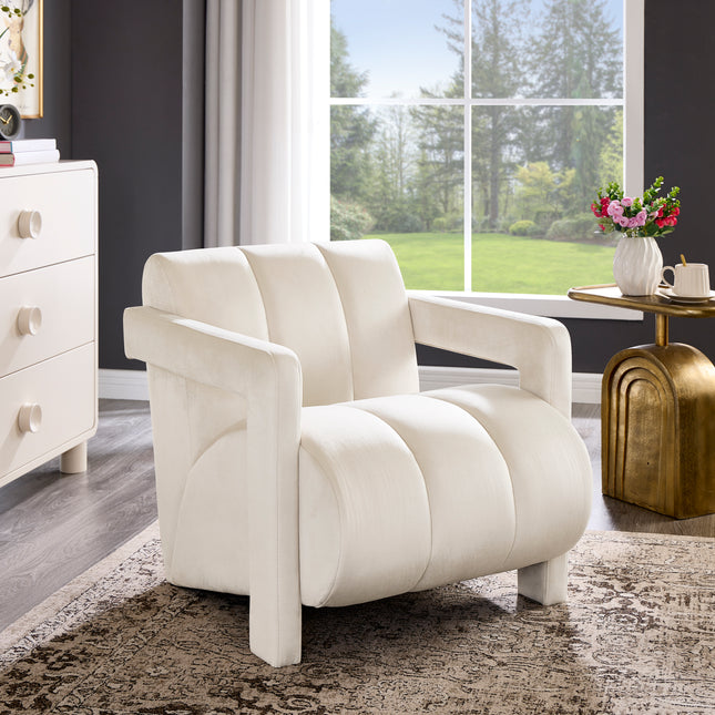 Velmor Contemporary Velvet Accent Armchair, Ivory