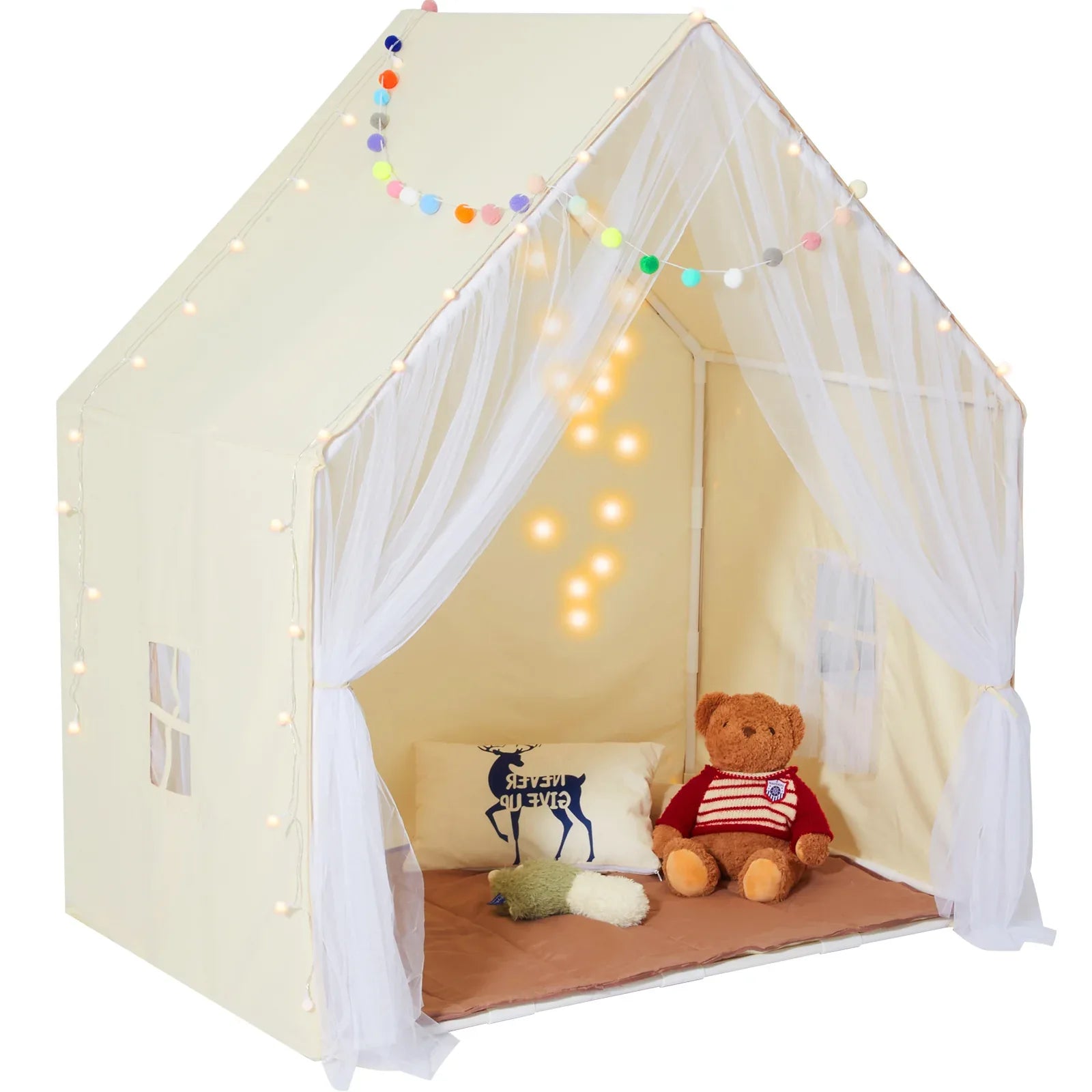 Kids Play Tent, Kids Tent for Kids 1-5 Years Old, Toddler Tent with Mat and Tent Lamp, Tent for Kids with Windows for Indoor and Outdoor, Yurt Tent for Boys and Girls, Beige - Eloy Royal