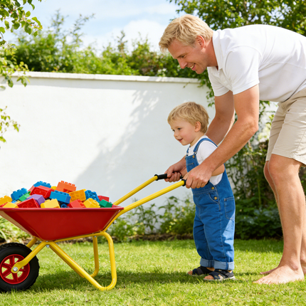 Children's metal wheelbarrow, Maximum load capacity: 33LBS,children's heavy wheelbarrow, metal structure wheelbarrow, steel tray, can be used in gardens, loading leaves, soil, sand, etc. (red)
