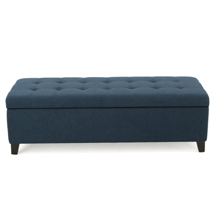 Upholstered Storage Ottoman Bench, Entryway Bench, End of Bed Bench, Ottoman Foot Rest for Bedroom, Navy Blue, 300lbs