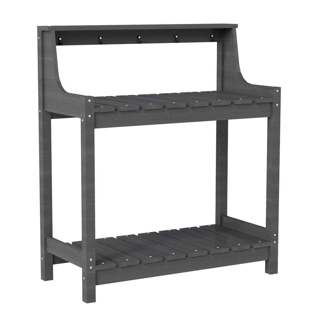 Potting Benches for Outside, HDPE Garden Potting Table All Weather, Outdoor Potting Table with Storage for Patio, Backyard, Garden, Grey