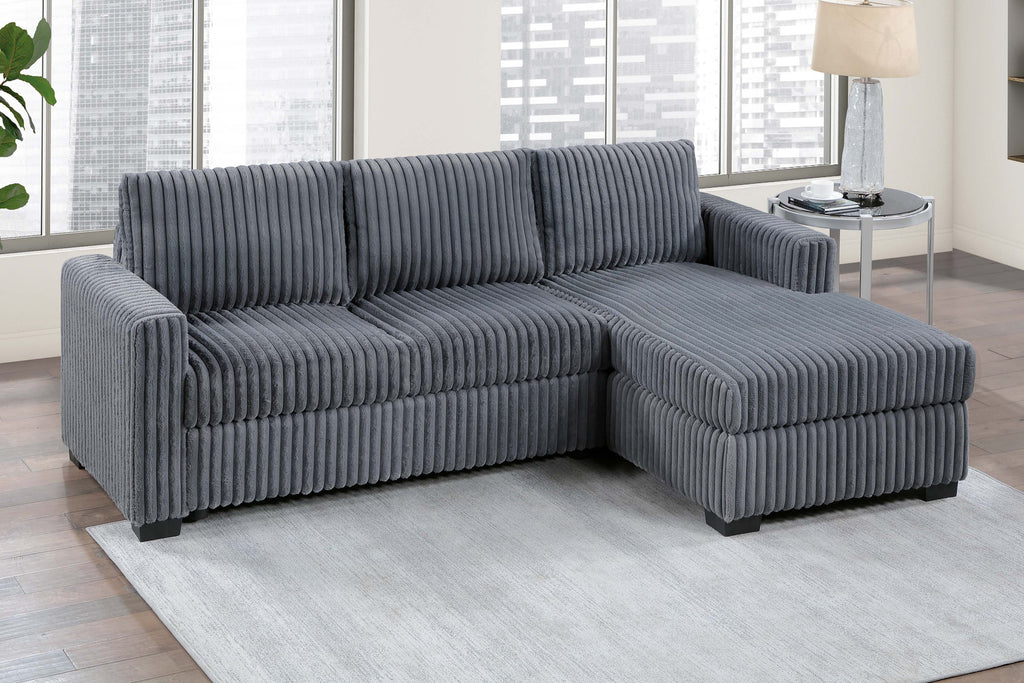 Modern Contemporary Style 2pc Sectional Sofa Right Arm Chaise Left Arm Sofa Plastic Legs Corduroy Upholstered Dark Gray Finish Primary Living Room