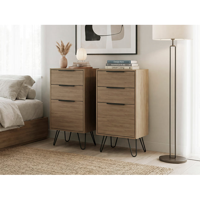 Sharon Set of 2 3-Drawer Modern Dressers with Metal Legs for Bedroom