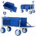 Beach Wagon Cart with Opened Tailgate and 9' All-Terrain Wheels, 500lbs Heavy Duty Collapsible Folding Wagon, Adjustable Handle, Cooler & Storage Bags for Beach, Camping, Garden & Outdoor Sports, Blue