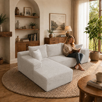 Modern Grey L-Shaped Sectional Sofa with Left-Facing Chaise Lounge, 3-Seater Corduroy Couch with Compressed Sponge Filling for Living Room, Apartment, or Office
