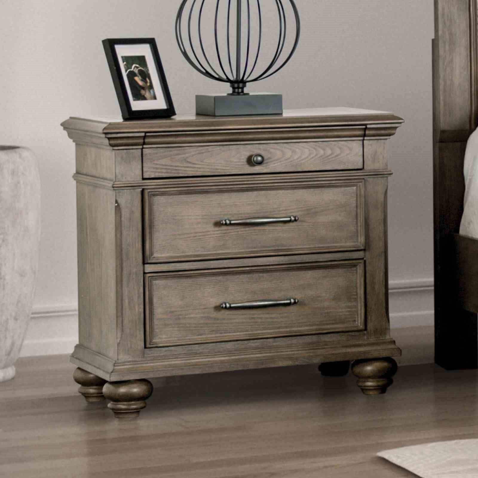 Aged Oak Finish Nightstand Round knob Ball Bearing Glide Bun Feet Transitional Bedroom Furniture