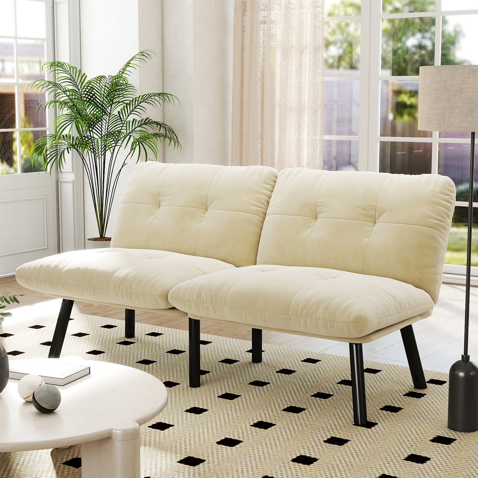 Cream Convertible Folding Modern sofa Bed