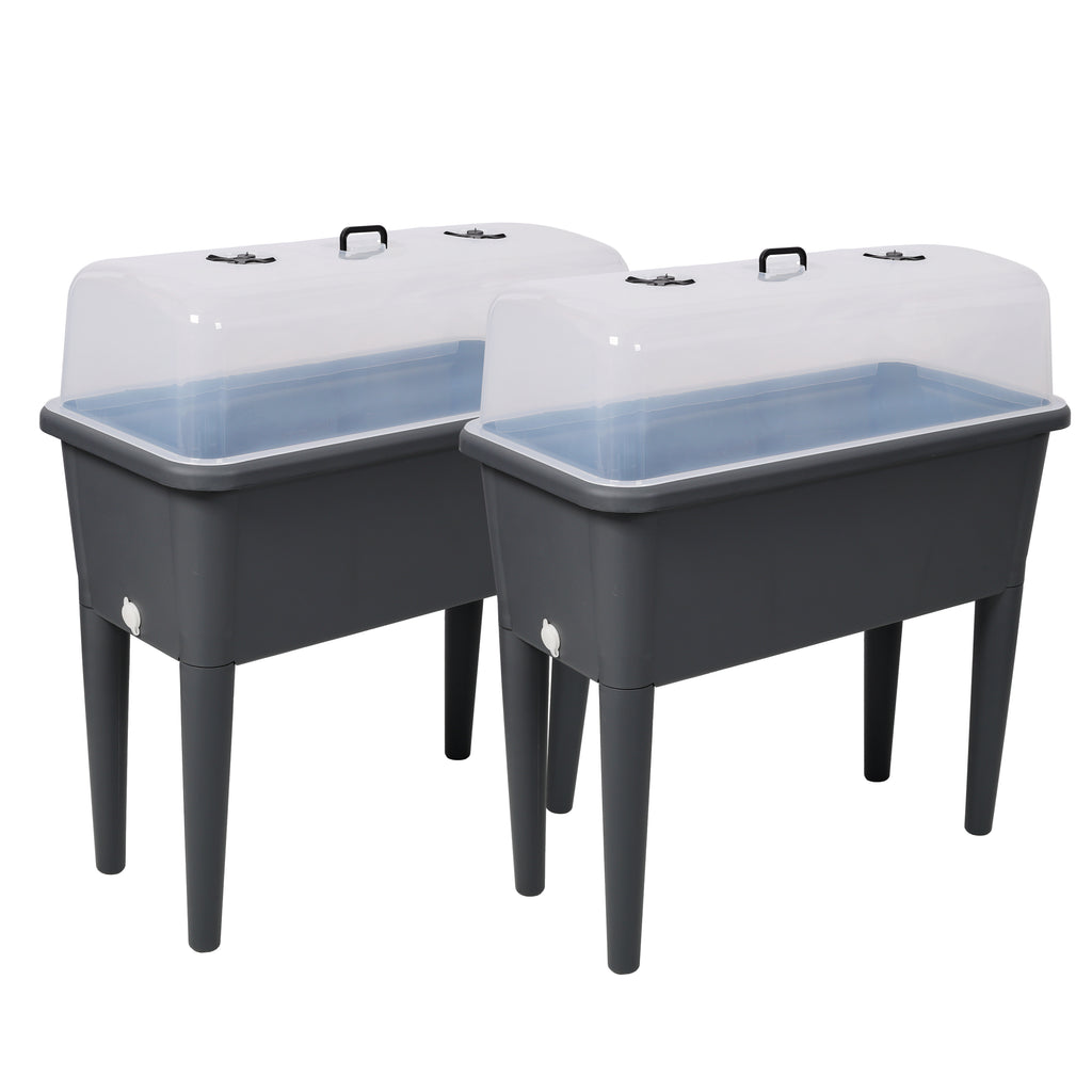 2 PCS Raised Garden Bed with Ventilated Transparent Greenhouse Lid, Elevated Planter Box with Removable Legs for Vegetables & Flowers, Deep Gray