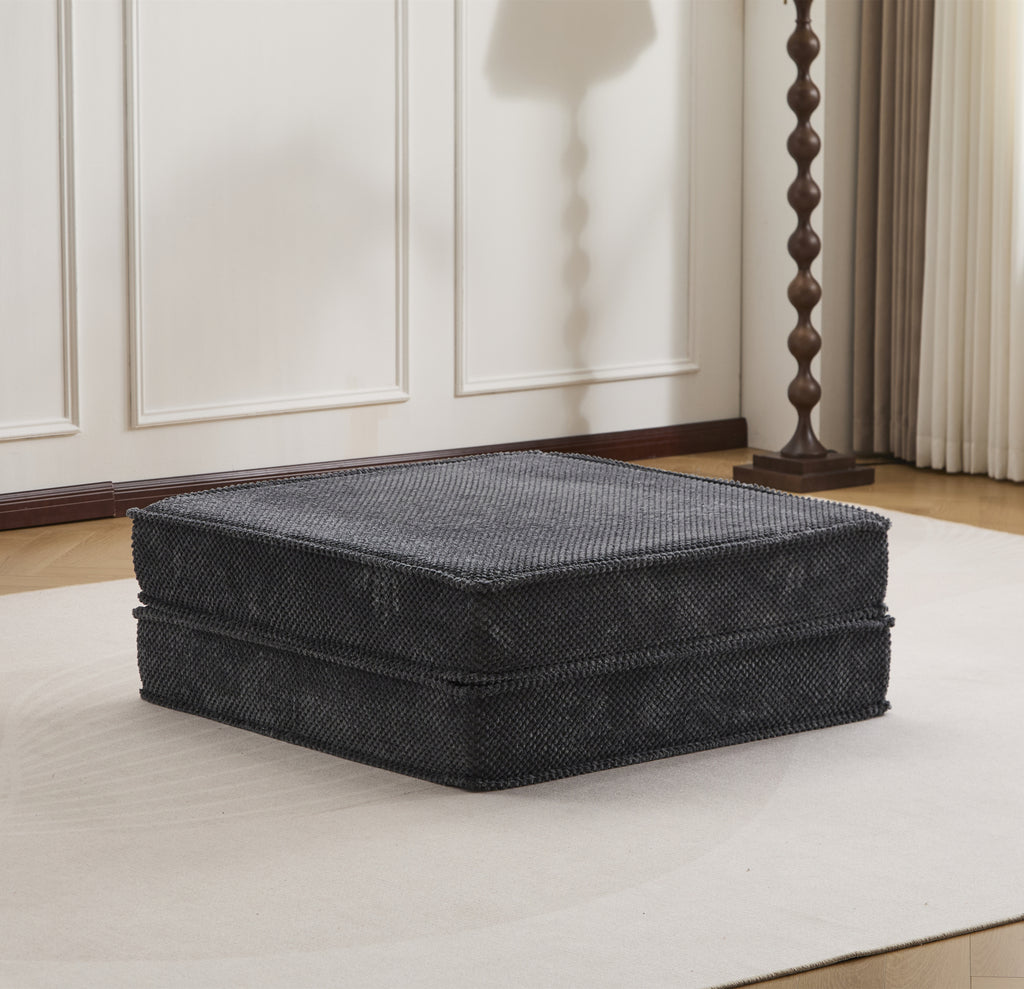 Compression Mahjong Sofa,Convertible Floor Sofa Bed,DIY Boneless Modular Sectional Sofa,No Assembly Required,Circle fleece fabric,1 Ottoman,Dark Grey