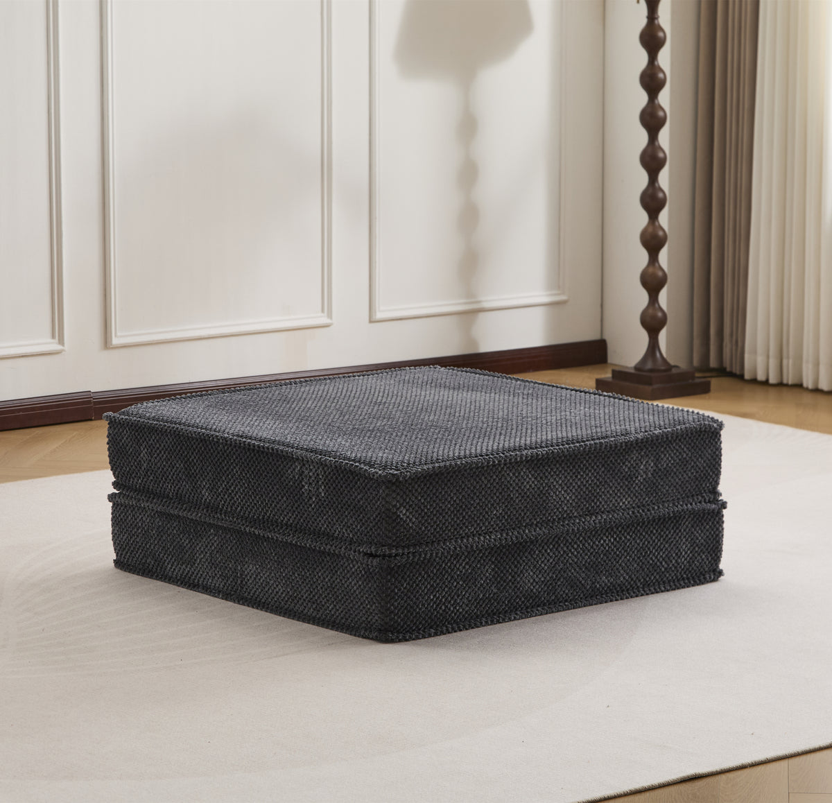 Compression Mahjong Sofa,Convertible Floor Sofa Bed,DIY Boneless Modular Sectional Sofa,No Assembly Required,Circle fleece fabric,1 Ottoman,Dark Grey