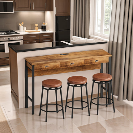 3-Drawer Long Dining Table Set with Power Outlets