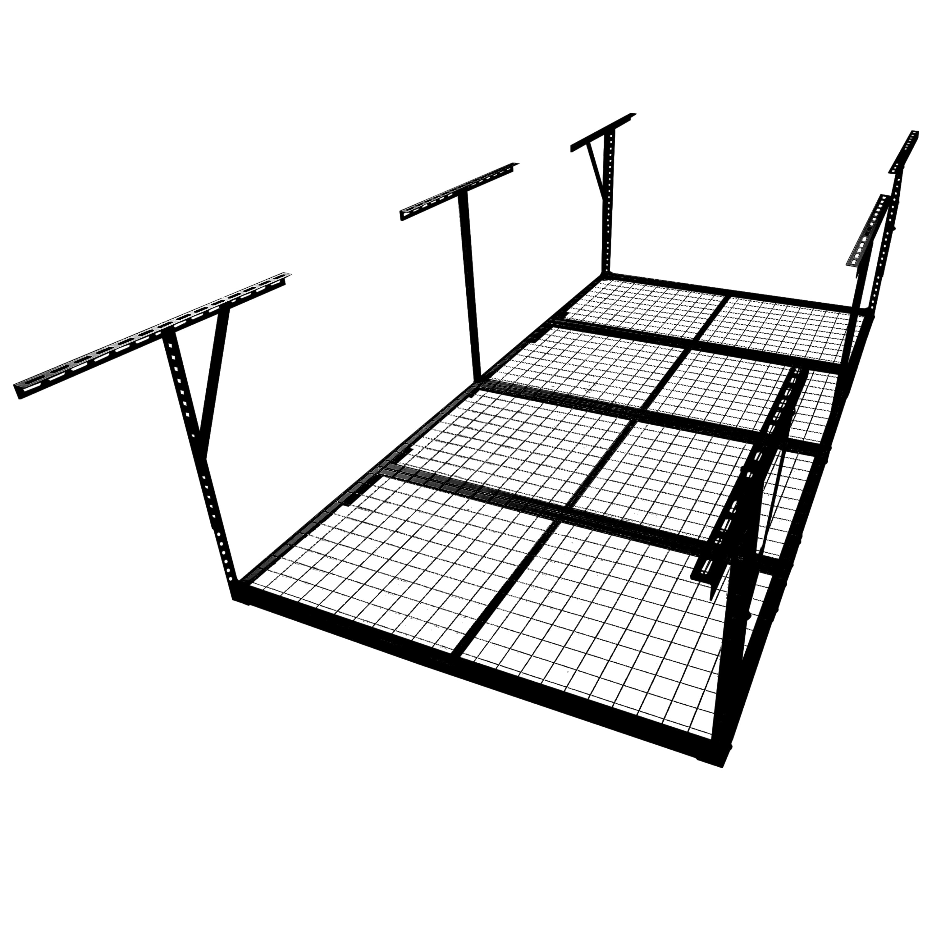 3x8FT Overhead Garage Storage Rack, Heavy-Duty Metal Garage Ceiling Storage Rack, 22''-40' Adjustable Ceiling Drop-Down, 600 lb. Loading Weight Capacity, Black Color