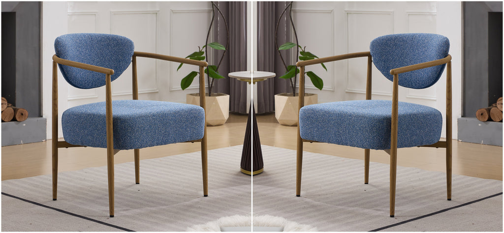 Blue fabric cover,dining room chair, living room chair, bedroom chair 2 sets, woven fabric with foam back and seat,soft and comfortable seating, metal frame with water transfer pringting