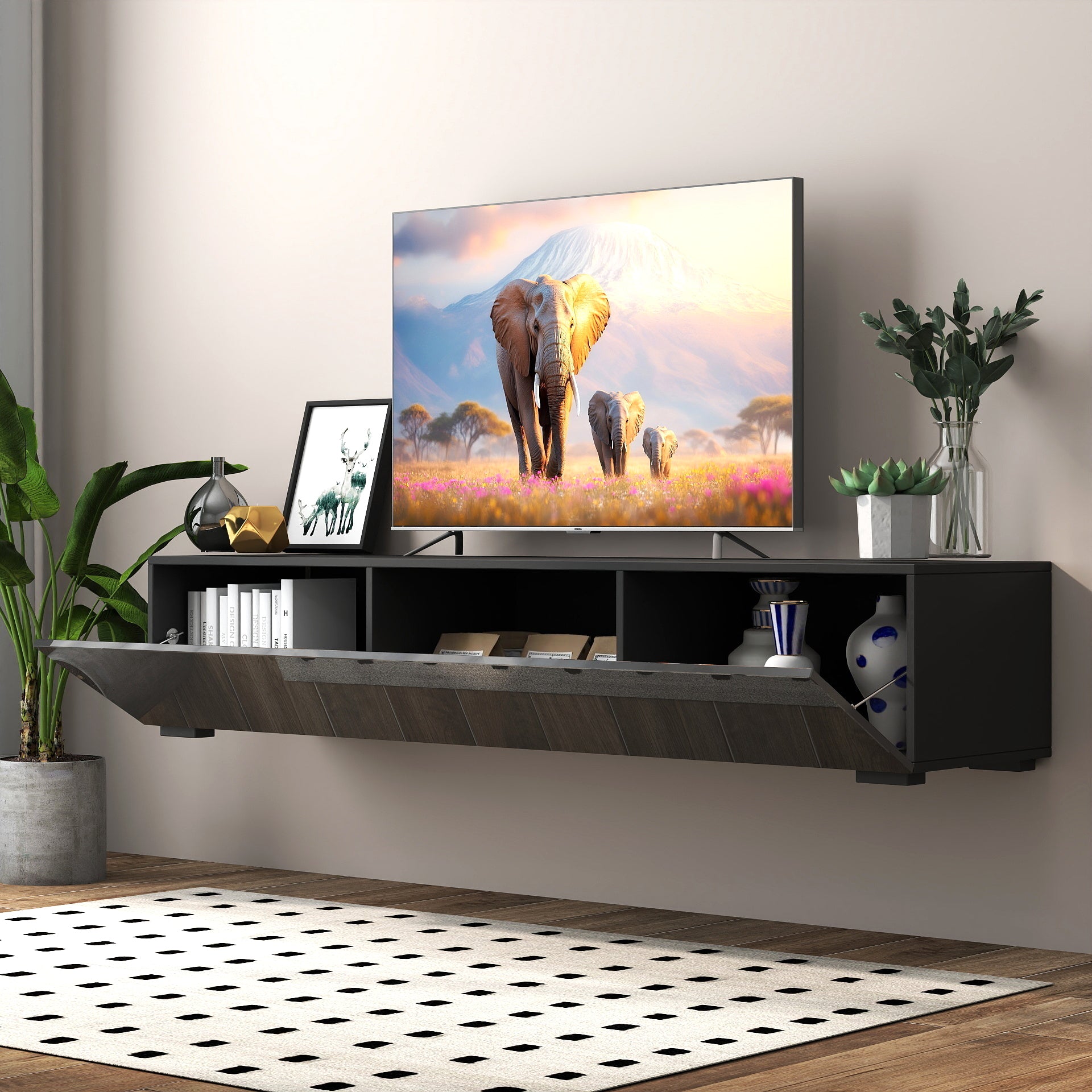 Modern Entertainment Center with Storage   Media Console for Living Room