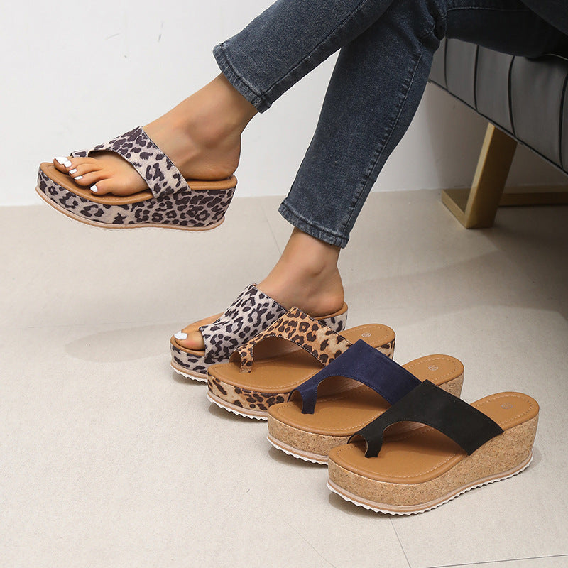 Fashion Leopard Print Wedge Slippers For Women New Thick-sole High Heel Flip Flops Shoes Summer Outdoor Slippers - Eloy Royal