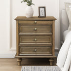 Farmhouse Nightstands with 4 Drawer,Wood Storage End Table with Hidden Pull-Out Shelf, Large Side Table with 4 Solid Wood Feet and Metal Handle,Easy Assembly,Light Brown