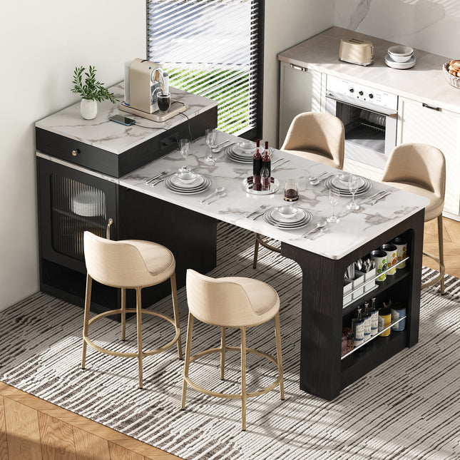 K&K 59.5 in Kitchen Island with Extendable Dining Table
