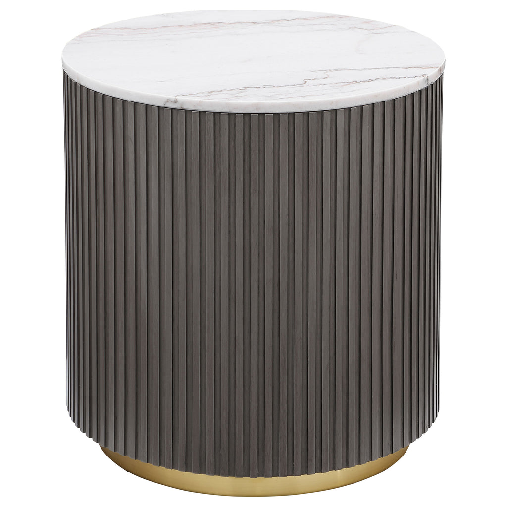 Halcyon white marble round coffee table and end table set, view 2