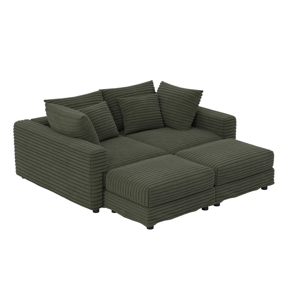102.4 'Plush Corduroy 4-Seat Sofa,Modern Comfy Upholstered Sofa Cloud Couch,Deep Seat Couches with Soft Pillows and 2 Ottomans,Convertible Sofa Lounge Chair, Green - Eloy Royal