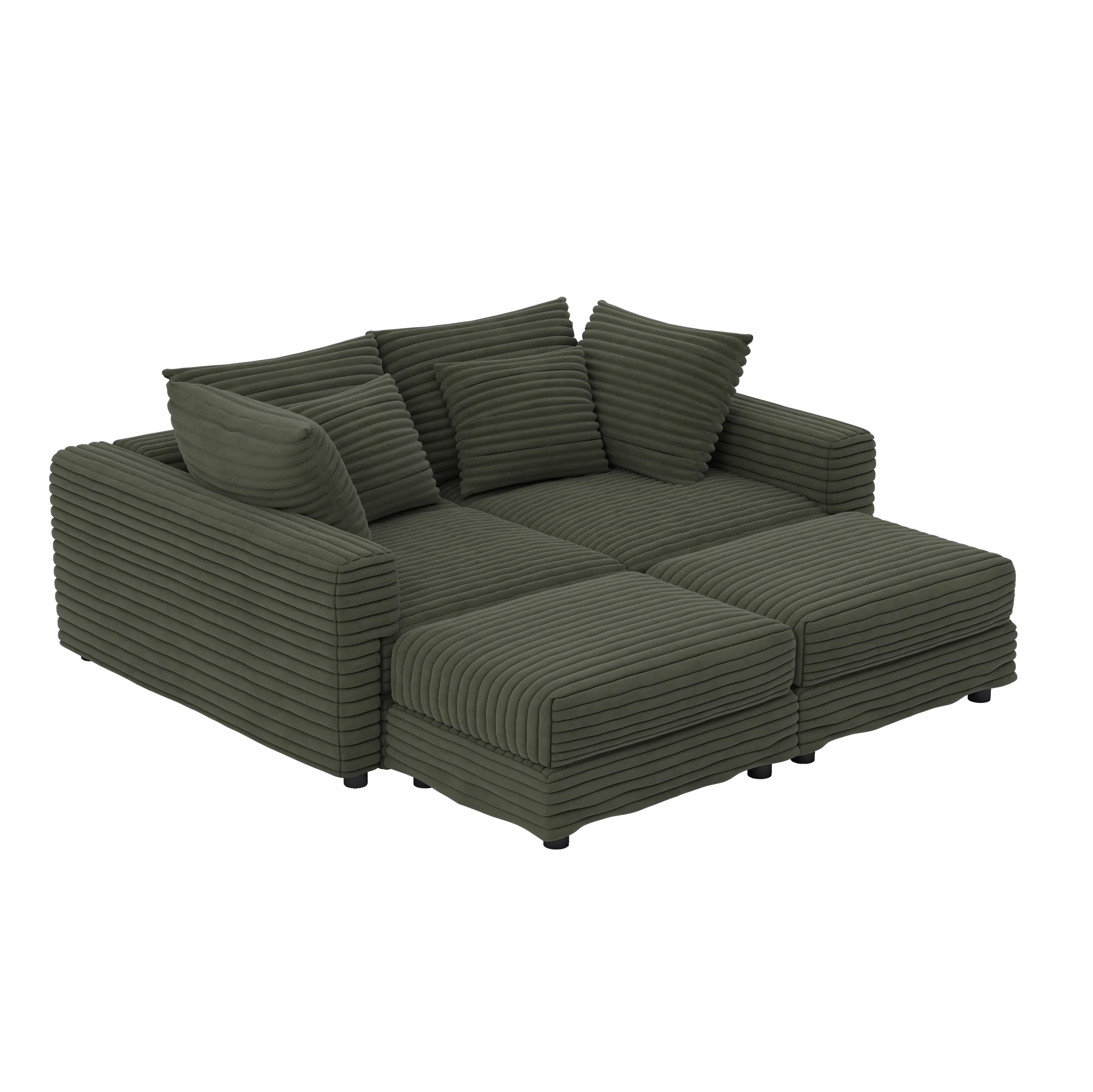 102.4 'Plush Corduroy 4-Seat Sofa,Modern Comfy Upholstered Sofa Cloud Couch,Deep Seat Couches with Soft Pillows and 2 Ottomans,Convertible Sofa Lounge Chair, Green - Eloy Royal
