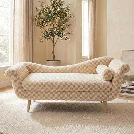 Classic diamond pattern fabric paired with elegant scroll arms, delivering great comfort and timeless style.