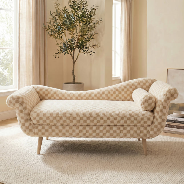 Classic diamond pattern fabric paired with elegant scroll arms, delivering great comfort and timeless style.