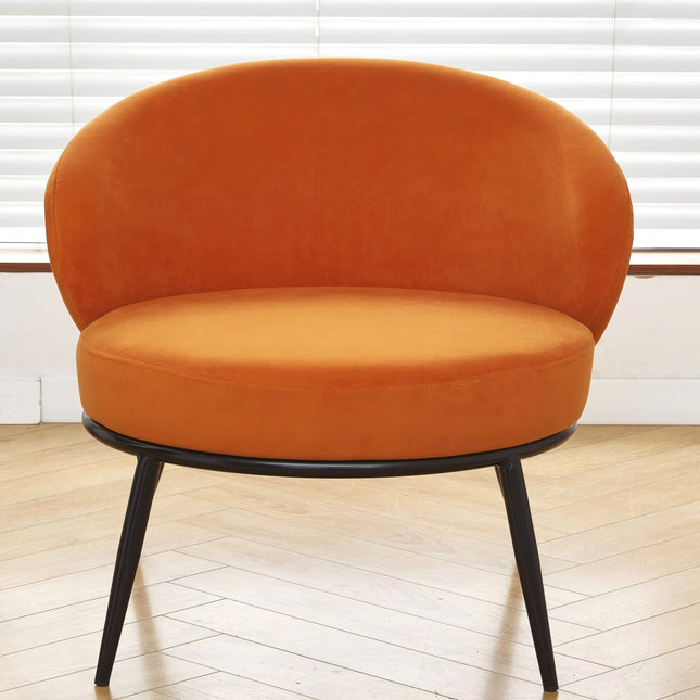 Round Velvet Accent Chair, Mid-Century Modern Upholstered Armchair with Metal Legs, Comfy Barrel Side Chair for Living Room Bedroom