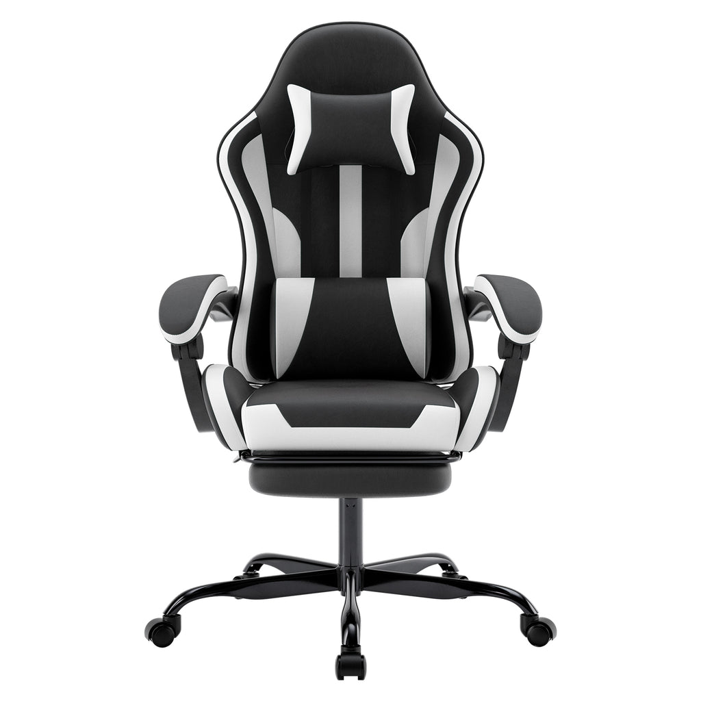 Gaming Chair, Ergonomic Computer Chair with Footrest and Lumbar Support, Height Adjustable Game Chair with 360°-Swivel Seat and Headrest and for Office or Gaming Blackwhite