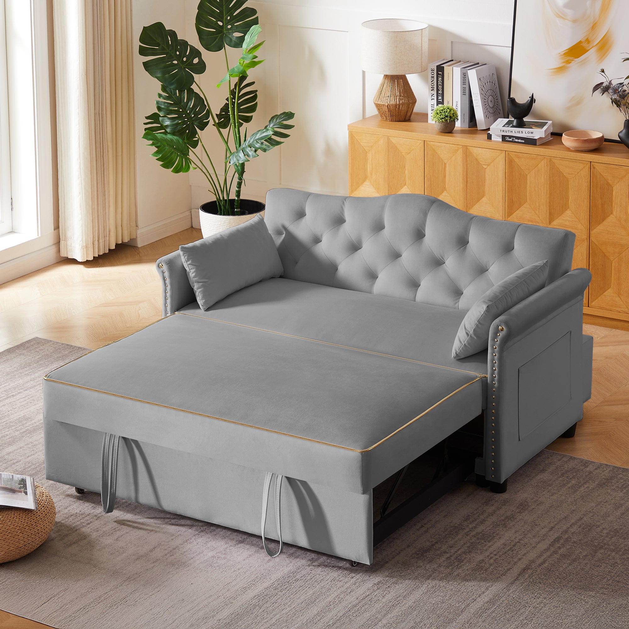 Grey Velvet Sleeper Sofa Bed