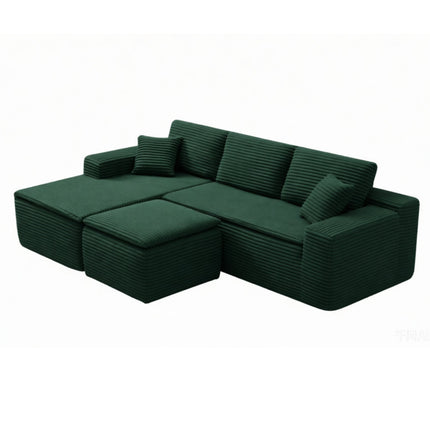 106.5' L-Shaped Corduroy Upholstered 3-Seat Lounge Sofa with Seat Cushion&Ottoman, Left Hand Facing