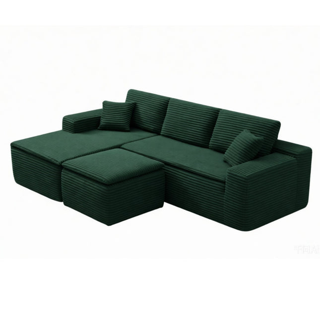106.5' L-Shaped Corduroy Upholstered 3-Seat Lounge Sofa with Seat Cushion&Ottoman, Left Hand Facing