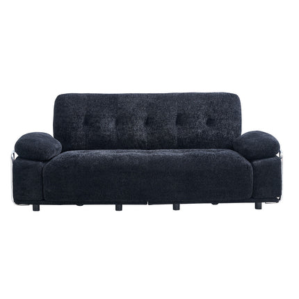 88.98'' Width Modern Sofa with Compression Seat Cushions and Back Cushions,Steel Arm Frame,Chenille Fabric,Black Color